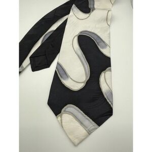 Rivellino Mens Black White Grey Abstract Silk Necktie